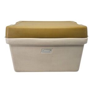 Coleman Vintage 1971 Cooler Ice Chest with Drain Plug Beige with Yellow Lid